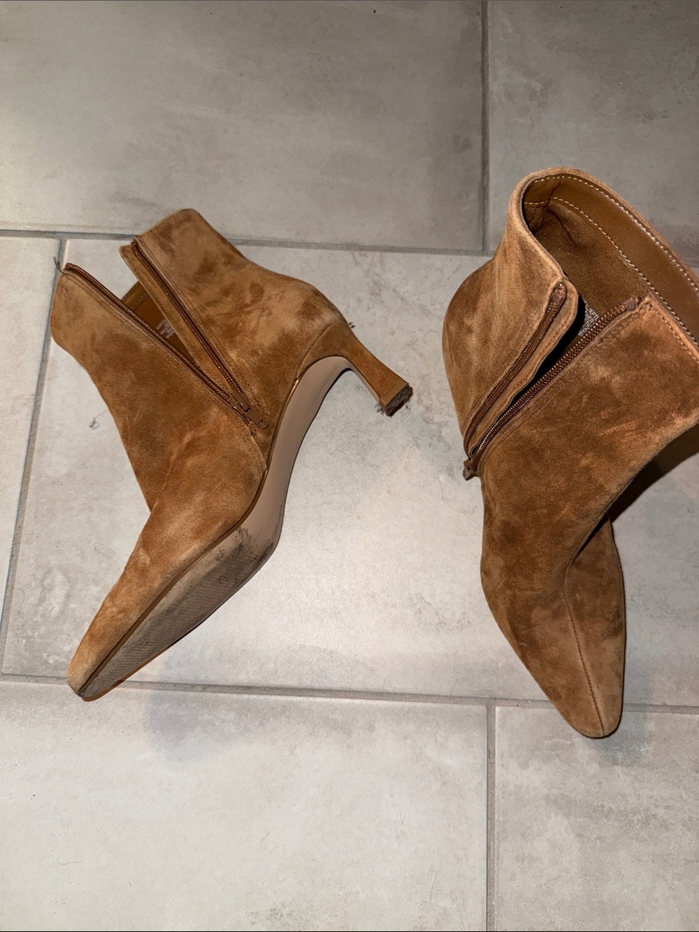 Steve Madden Tan Suede Pointed Toe Ankle Booties with Side Zip